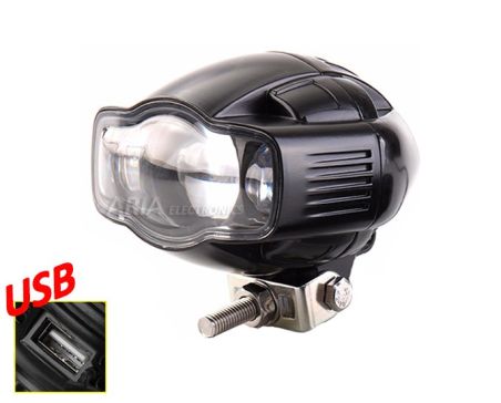 Προβολέας Ομίχλης Μοτοσικλέτας LED 22-40mm με USB και Βάση Στήριξης
